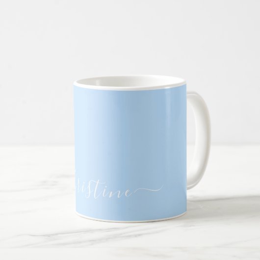 Helle hellblaue Minimalistische moderne Bezeichnun Kaffeetasse (VorderseiteRechts)