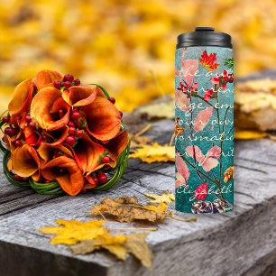 Helle Herbstblumen Zapfen Kastanien Inspirierend Thermosbecher