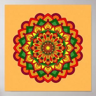 Helle Herbstfarben Floral Mandala Poster
