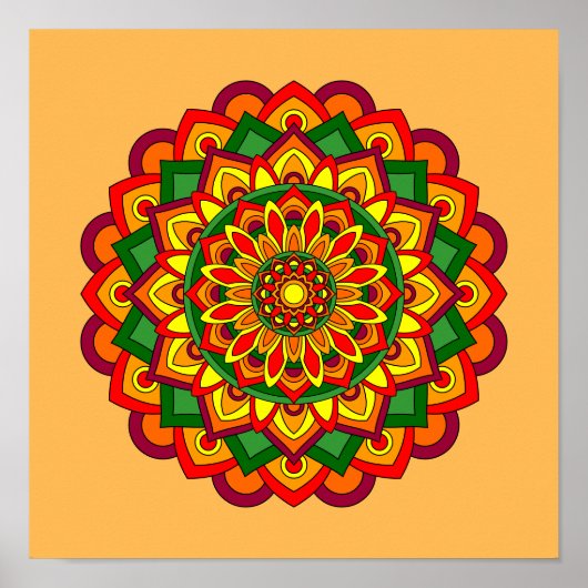 Helle Herbstfarben Floral Mandala Poster (Vorne)