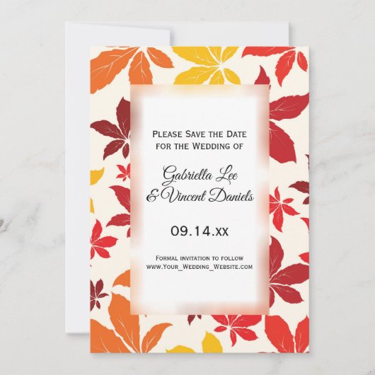 Helle Herbstlaub Hochzeit speichern das Datum Save The Date (Vorderseite)