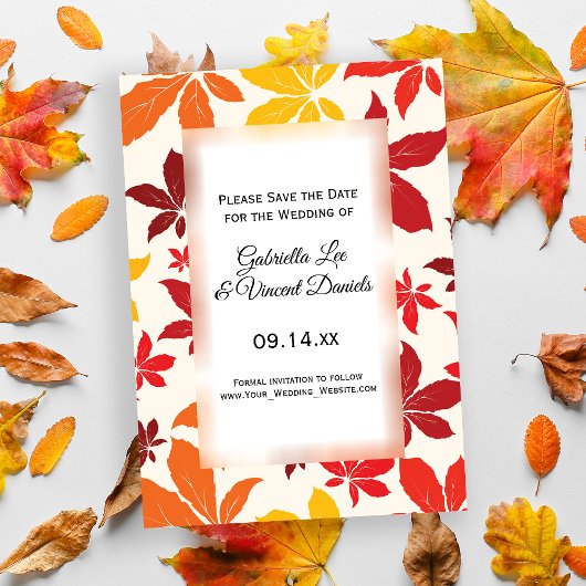 Helle Herbstlaub Hochzeit speichern das Datum Save The Date