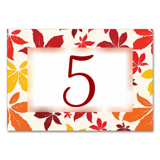 Helle Herbstlaub Hochzeit Tischnummern (Vorderseite)