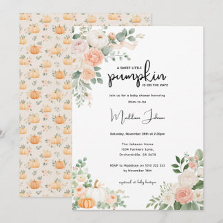 Helle herbstliche kleine Kürbis-Blumen-Baby-Party Einladung