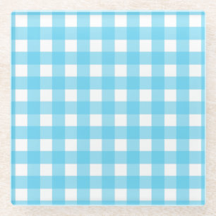 Helle himmelblaue Gingham Glasuntersetzer