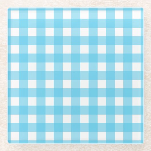 Helle himmelblaue Gingham Glasuntersetzer (Vorderseite)