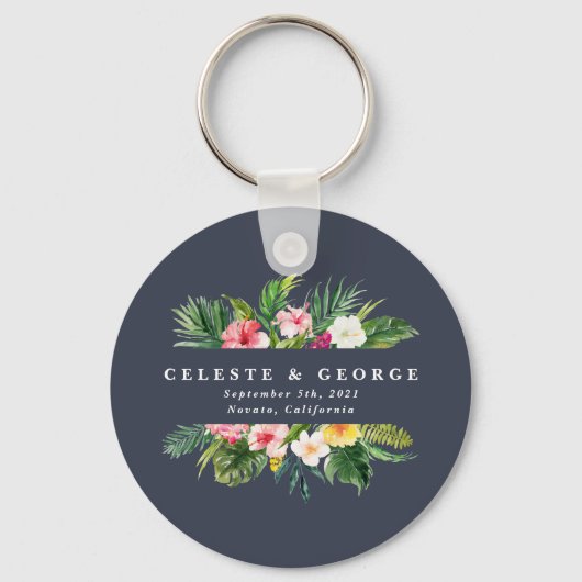 helle Hochzeit mit tropischen Blumen Schlüsselanhänger (Vorderseite)