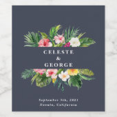 helle Hochzeit mit tropischen Blumen Weinetikett (Einzelnes Label)