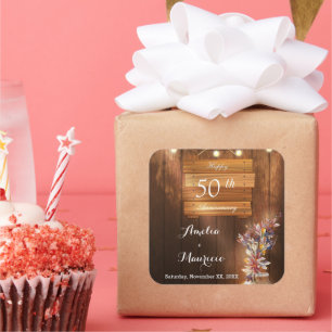 Helle Holzkleber zum 50. Geburtstag der Hochzeit Quadratischer Aufkleber