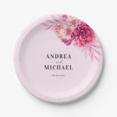 Helle Hot Pink Wasserfarbe Blumensommer Hochzeit Pappteller (Vorderseite)