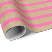 Helle Hot Summer Pink Strips Imitate Braun Kraft Geschenkpapier (Rolleneckpunkt)