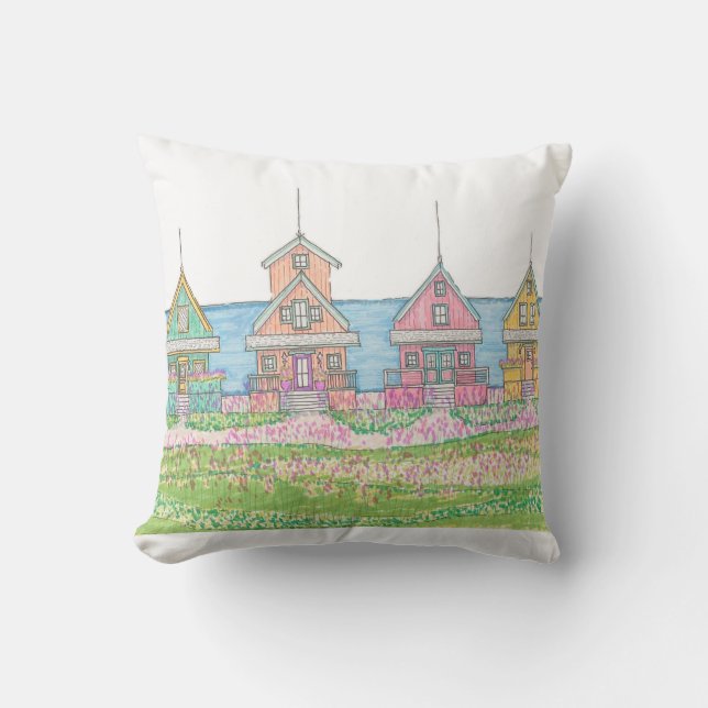 Helle Hütten am Strand Außenpilz Kissen (Vorderseite)