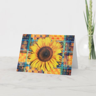 Helle illustrierte Sonnenblume auf funky Vintage-K Karte