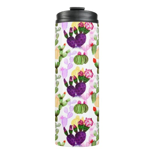 Helle Kakteen Pen Zeichnend botanisches Muster Thermosbecher (Vorderseite)