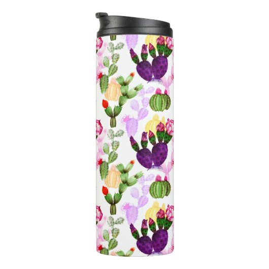 Helle Kakteen Pen Zeichnend botanisches Muster Thermosbecher (Nach rechts gedreht)