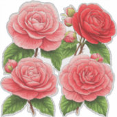 Helle Kamelien-Rosenbouquet Aufkleber (Vorderseite)