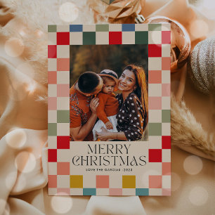 Helle karierte Rahmen-Weihnachtsfoto Feiertagskarte