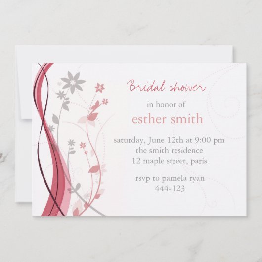 Helle Koralle u. graue Blumencharmeeinladung Einladung (Vorderseite)