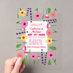 Helle & kräftige rosa farbenfrohe Blumenhochzeit Acryleinladungen