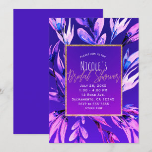 Helle, kräftige, violette Aquarell-Botanical-Hochz Einladung