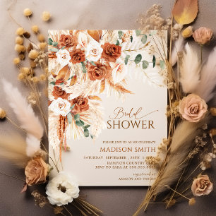 Helle, kühne Terrakotta-Blumen-Boho-Brautjunggesel Einladung