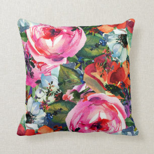 Helle, kühne Wasserfarbe Floral Vintage-Chic-Blume Kissen
