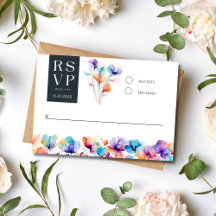 Helle, kühne Wasserfarben-Blumen-Hochzeits-RSVP-Ka