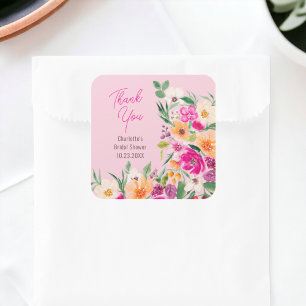Helle, kühne wilde Blumen Schriftzug Brautdusche Quadratischer Aufkleber