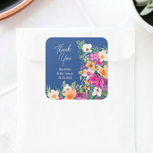 Helle, kühne wilde Blumen Schriftzug Brautdusche Quadratischer Aufkleber