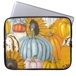 Helle Kürbis, Sonnenblumen, handgezeichnet Muster. Laptopschutzhülle