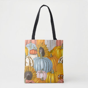 Helle Kürbis, Sonnenblumen, handgezeichnet Muster. Tasche
