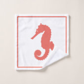 Helle Küstenkoralle Pink Seepferde Badhandtuch Set (Waschlappen)