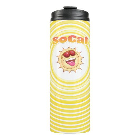 Helle lächelnde SoCal-Sonne Thermosbecher (Vorderseite)