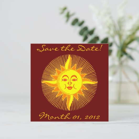 Helle, lächelnde Sonneneinladungen Save The Date (Stehend Vorderseite)