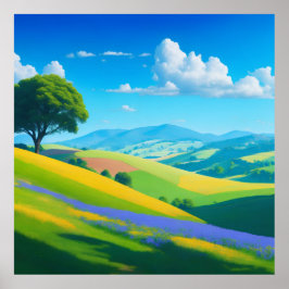 helle Landschaft mit sanften Hügeln Poster