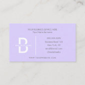 Helle Lavendel Monogram Modern Beruflich Visitenkarte (Rückseite)