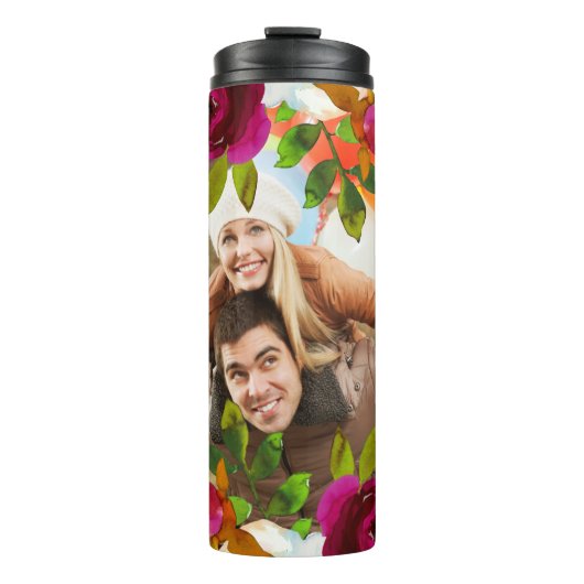 Helle Lila Boho Floral und Federn mit Foto Thermosbecher (Vorderseite)