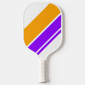 Helle, Lila, fett gelbe Führungsstreifen auf weiß Pickleball Schläger (Vorderseite)