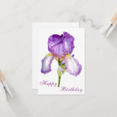 Helle Lila Iris Happy Geburtstagskarte Karte (Vorderseite/Rückseite Beispiel)