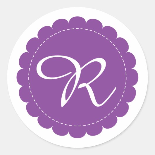 Helle, Lila Scallope Circle Cursive Monogram Runder Aufkleber (Vorderseite)