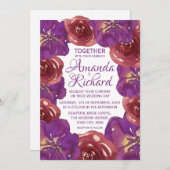 Helle Lila und Red Summer Spring Floral Wedding Einladung (Vorne/Hinten)