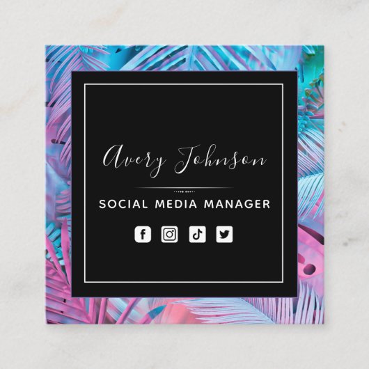 Helle Lila und rosa Neonfarben Gradient Moderner Q Quadratische Visitenkarte (Vorderseite)