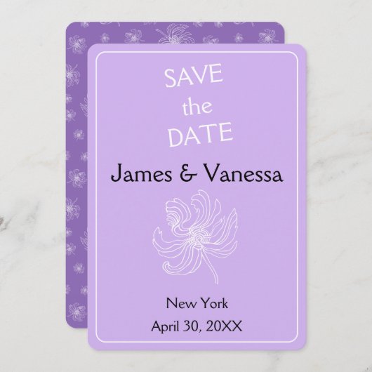 Helle lila und weiße Pfannkuchen. Save The Date (Vorne/Hinten)