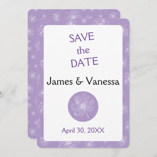 Helle lila und weiße Pfannkuchen. Save The Date (Vorne/Hinten)