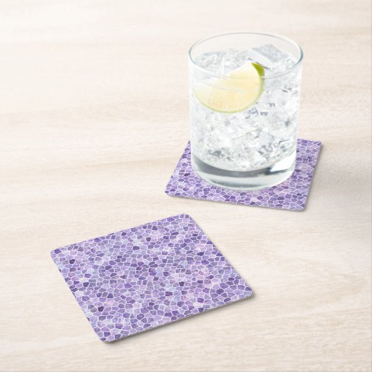 Helle Lilac und Lila Cobbled Patchwork Terrazo Pa Rechteckiger Pappuntersetzer (Vor Ort)