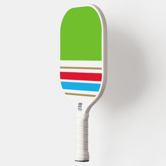 Helle Limone Farbblock Roter Himmelsblau Streifen Pickleball Schläger (Links)