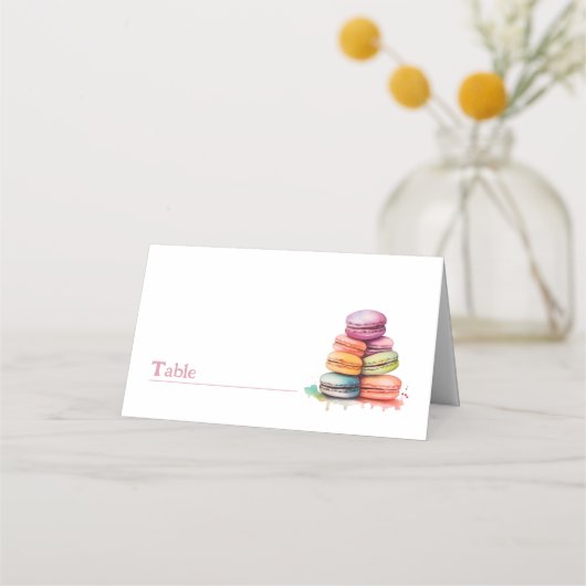 Helle, lustige, farbenfrohe Macaros nennen Platzka Platzkarte (Rückseite)