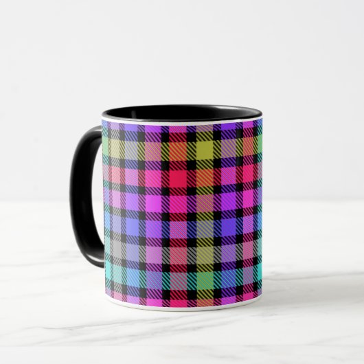 Helle Madras-Karu-Regenbogen-Karo Tasse (Vorderseite Links)