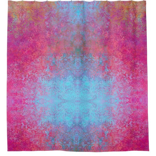 Helle Magenta Sunset Abstrakte Acrylpour Duschvorhang (Vorderseite)