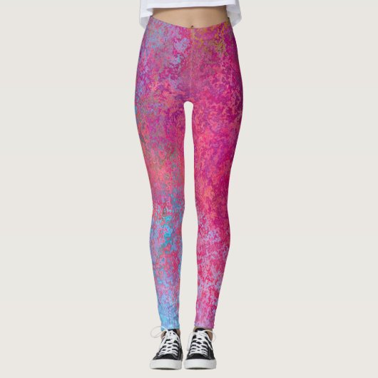 Helle Magenta Sunset Abstrakte Acrylpour Leggings (Vorderseite)